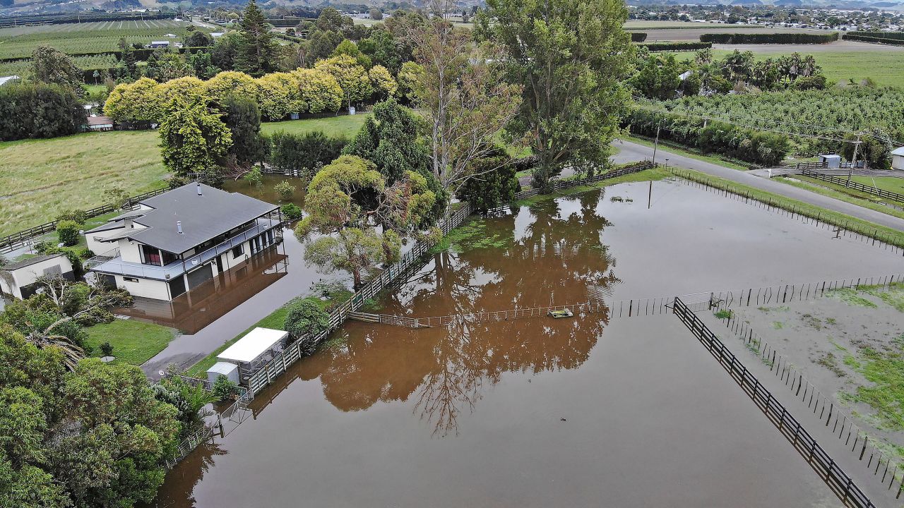 Flooding following Cyclone Gabrielle on February 16, 2023 in Napier, New Zealand.