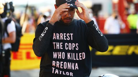 Hamilton wore a shirt in tribute to the late Breonna Taylor.