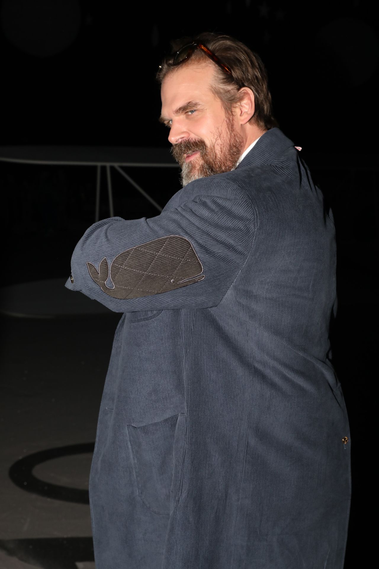 David Harbour was spotted at the Thom Browne show.