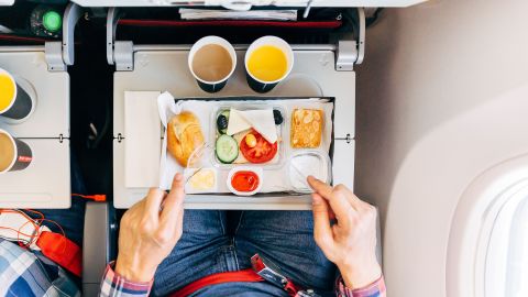 An example of an economy class meal served on board a flight. Credit: Getty Images.