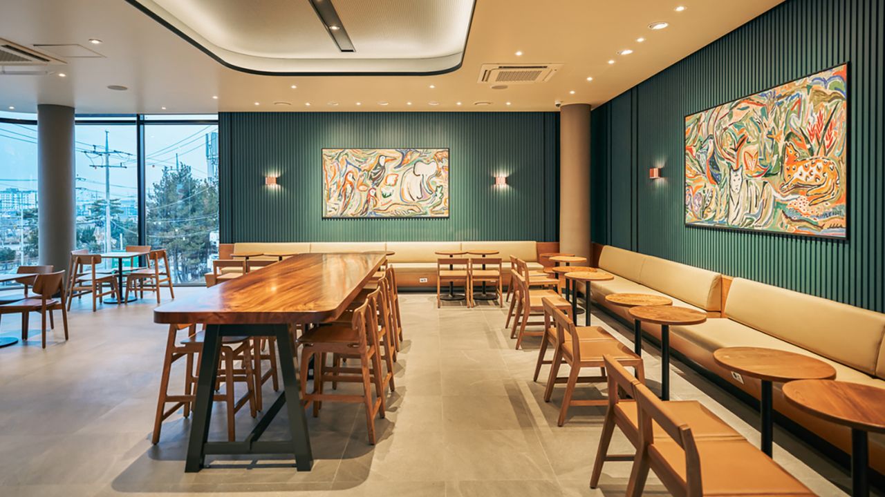 The interior of a new Starbucks store in South Korea.