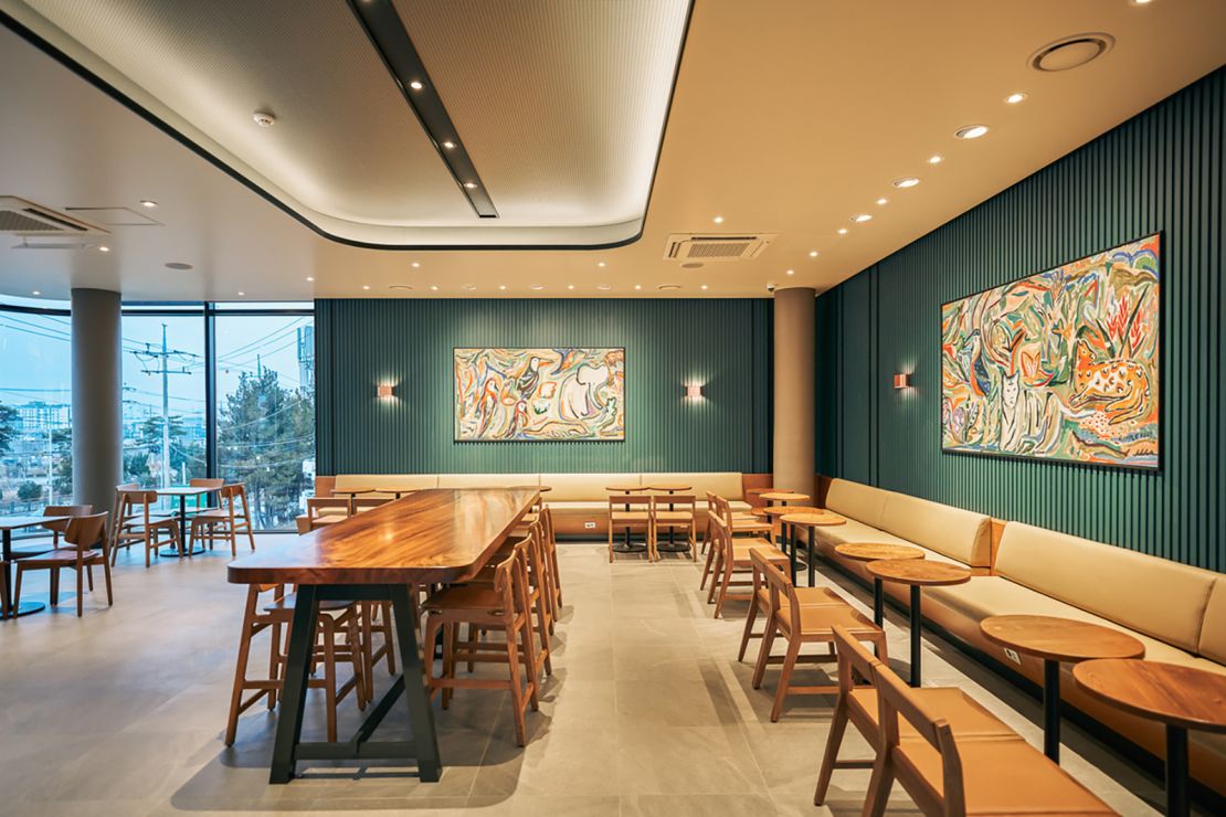 The interior of a new Starbucks store in South Korea.