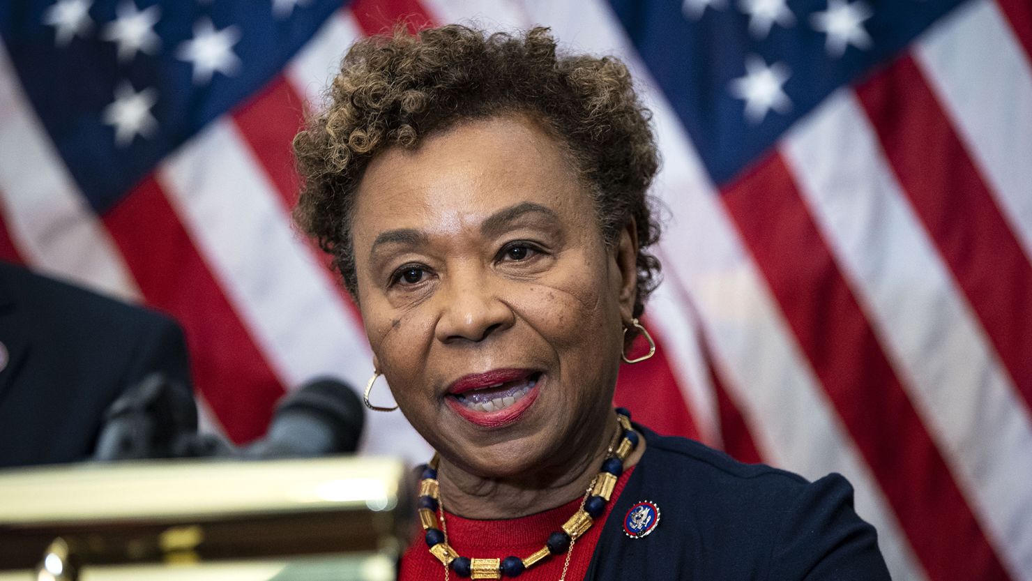 California Rep. Barbara Lee speaks during a news conference at the US Capitol in Washington, DC, on February 23, 2022. 