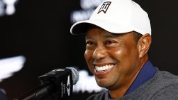 PACIFIC PALISADES, CALIFORNIA - FEBRUARY 14:  Tiger Woods of the United States during a press conference prior to The Genesis Invitational at Riviera Country Club on February 14, 2023 in Pacific Palisades, California. (Photo by Ronald Martinez/Getty Images)