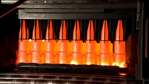 A fresh batch of artillery rounds being molded inside an ammunition plant in Scranton, PA