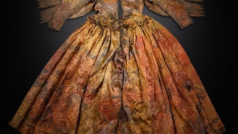 A silk satin damask dress is one of the items recovered from the Palmwood Wreck, off the coast of the island of Texel in the North Sea.