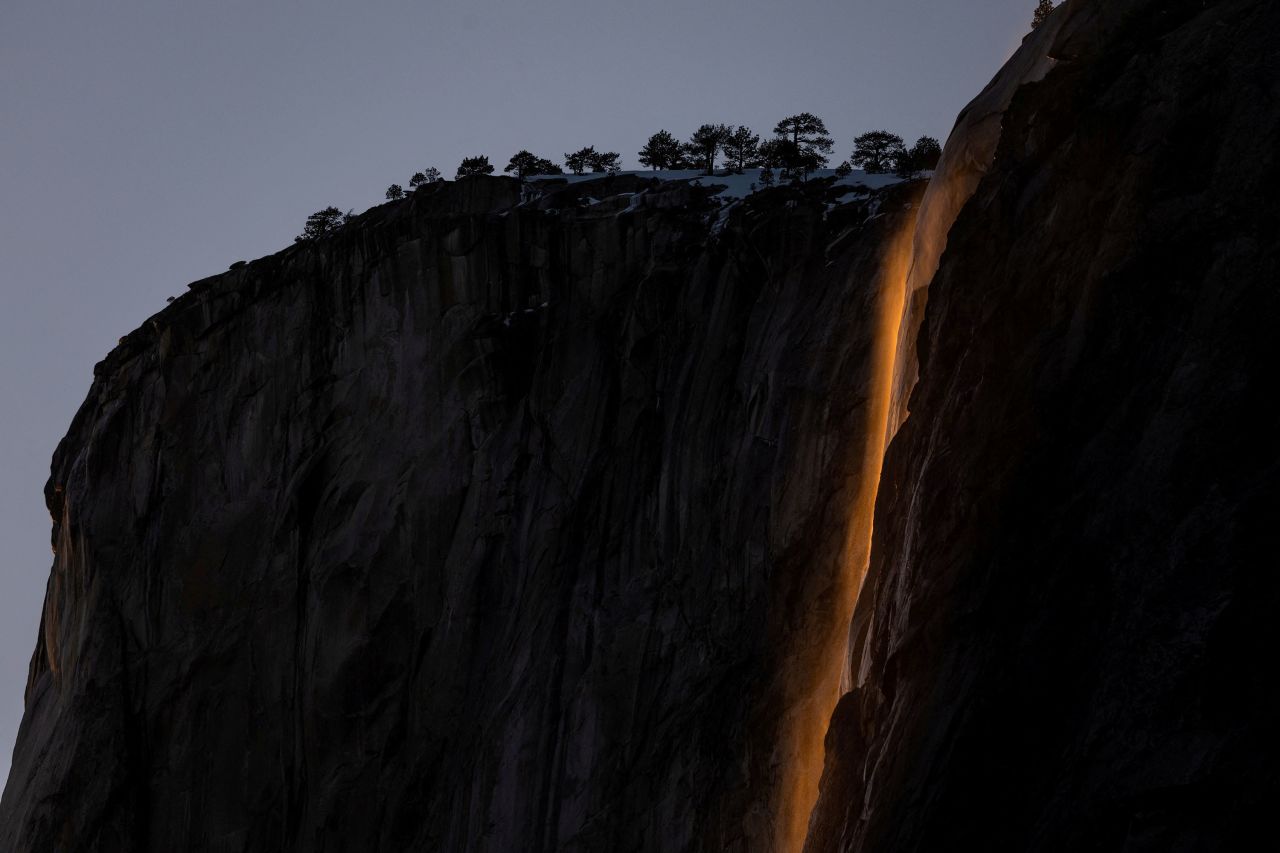 Sunlight hits the Horsetail Fall at California's Yosemite National Park on Wednesday, February 15. <a href="https://www.cnn.com/travel/article/firefall-yosemite-2019-trnd/index.html" target="_blank">The light</a> from the annual phenomenon makes it look as though lava is flowing over the cliff instead of water.