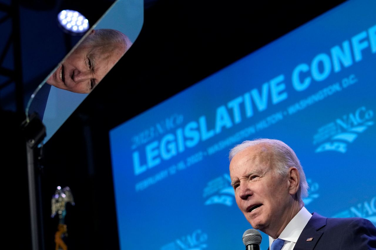 US President Joe Biden speaks at a gathering of the National Association of Counties on Tuesday, February 14. During the event, which took place a day after the mass shooting at Michigan State University, <a href="https://www.cnn.com/2023/02/14/politics/joe-biden-michigan-state-shooting/index.html" target="_blank">Biden called on lawmakers</a> to take steps to address gun violence.