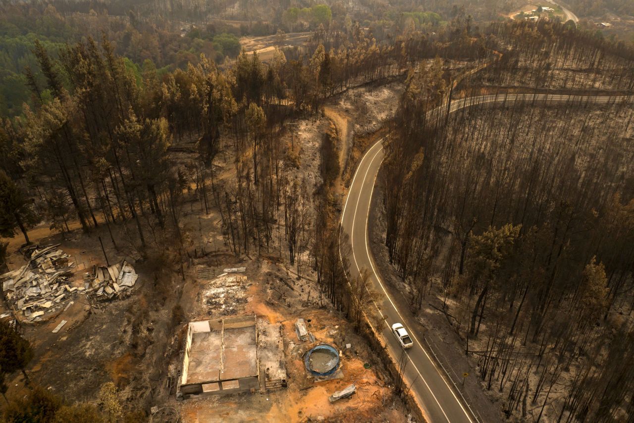 Fire damage is seen in Santa Juana, Chile, on Thursday, February 9. <a href="https://www.cnn.com/2023/02/04/world/chile-wildfires-death-toll/index.html" target="_blank">Forest fires</a> have been widespread this month in south-central Chile.