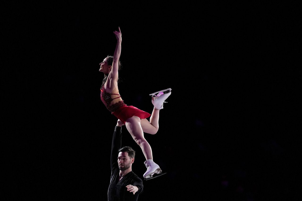 Canadian figure skaters Deanna Stellato-Dudek and Maxime Deschamps take part in the exhibition gala at the Four Continents Figure Skating Championships on Sunday, February 12.