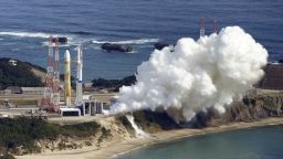 An aerial view shows an H3 rocket carrying a land observation satellite fails to lift off after apparent engine failure at the Tanegashima Space Center in Kagoshima Prefecture, southwestern Japan February 17, 2023, in this photo taken by Kyodo.  Mandatory credit Kyodo via REUTERS ATTENTION EDITORS - THIS IMAGE WAS PROVIDED BY A THIRD PARTY. MANDATORY CREDIT. JAPAN OUT. NO COMMERCIAL OR EDITORIAL SALES IN JAPAN