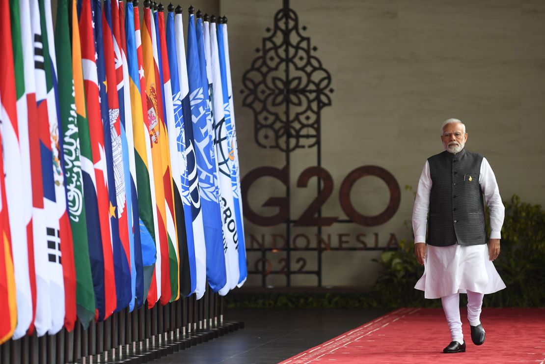 Indian prime minister Narendra Modi arrives for the G20 summit in Nusa Dua, on the Indonesian resort island of Bali on November 15, 2022. 