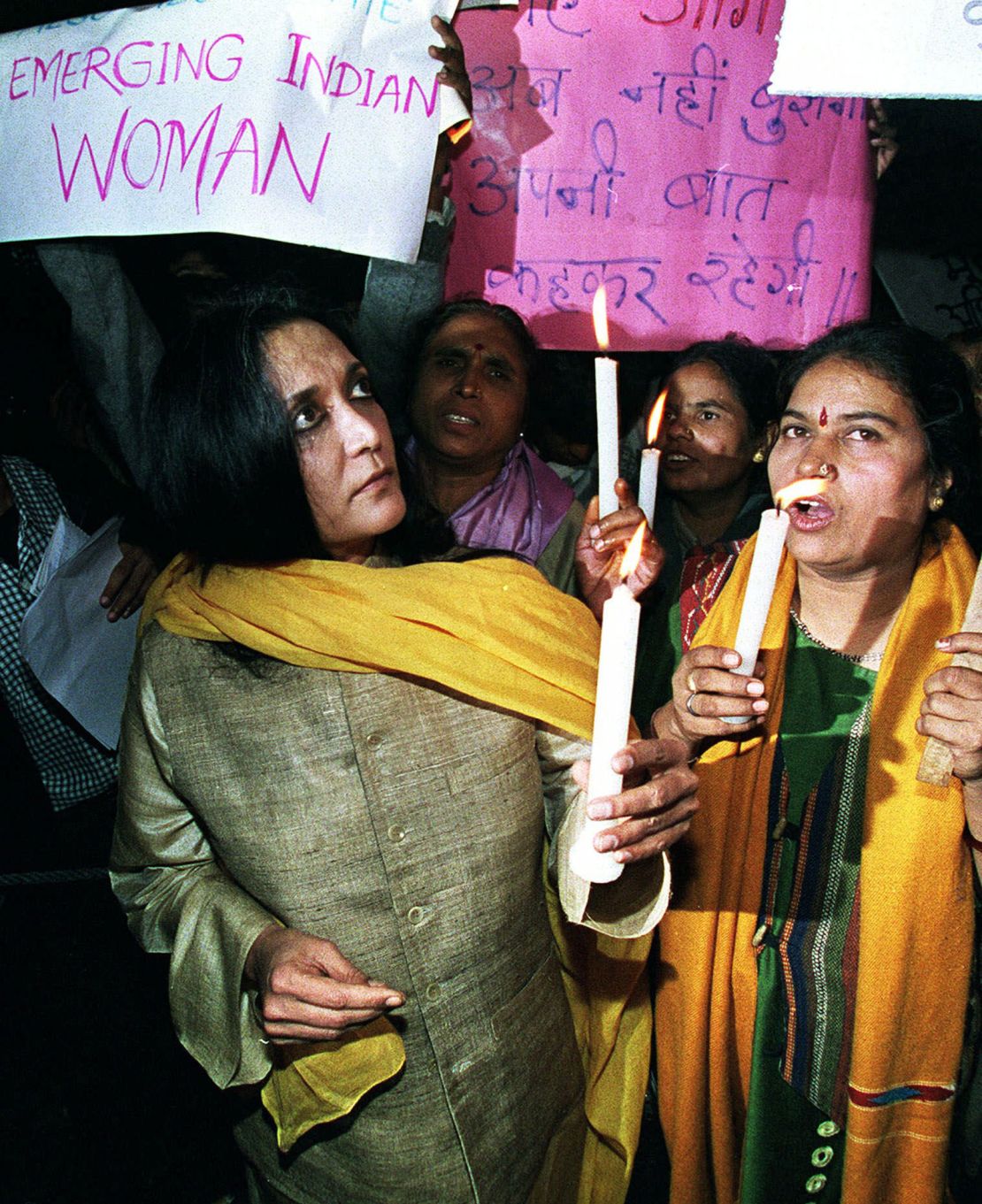 Director Deepa Mehta at a candlelight vigil in 1998 after her film "Fire" was pulled from several theaters over objections from right-wing groups.