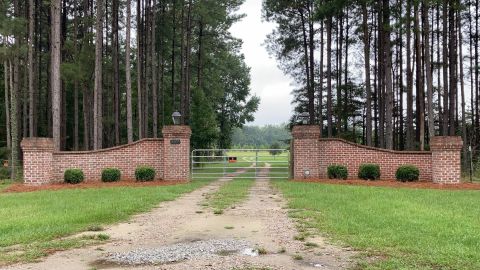 The gates near Alex Murdaugh's home in Islandton, South Carolina, are seen on September 20, 2021.