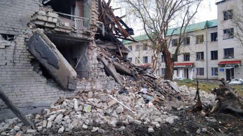 The missile attack on Bashtanka Multiprofile Hospital completely destroyed the outpatient building. Photo captured by the hospital's medical personnel in April 2022.