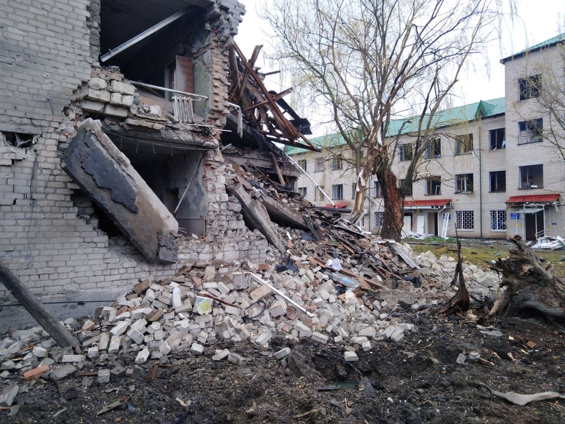 The missile attack on Bashtanka Multiprofile Hospital completely destroyed the outpatient building. Photo captured by the hospital's medical personnel in April 2022.