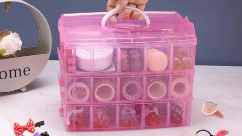 Amazon Sghuo 3-Tier Pink Stackable Storage Box with Dividers