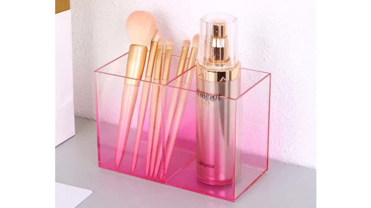 Amazon Clear with Pink Gradient 2-Compartment Bathroom Organizer