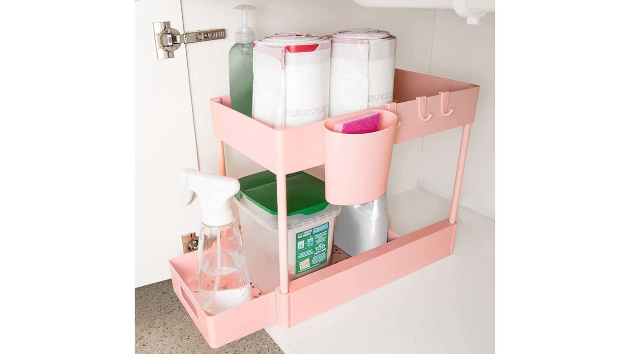 3-tier Plastic Storage/Organizer Shelf, Bathroom Storage Kitchen Organizer,  Pink