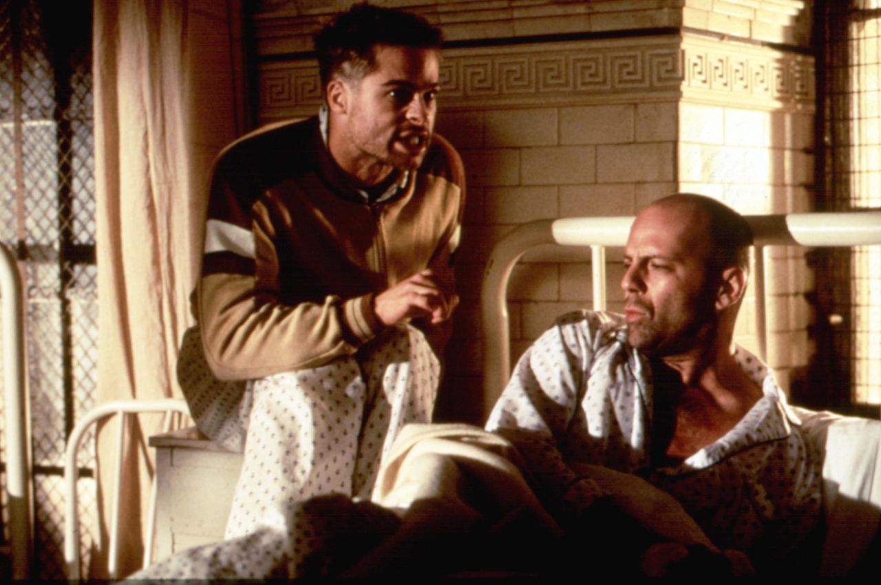 Willis appears with Brad Pitt in a scene from the 1995 film "12 Monkeys."