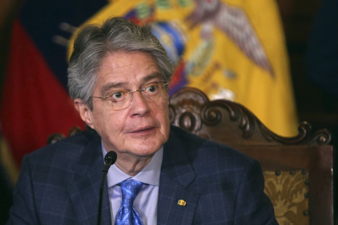 Ecuador's President Guillermo Lasso speaks during a meeting in the Carondelet Palace in Quito on November 10, 2021. 