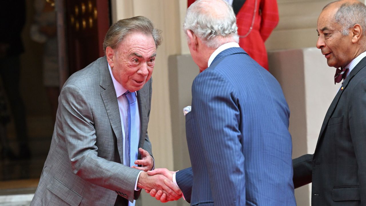 Andrew Lloyd Webber greets Charles at The Prince's Trust Awards 2022 in London.