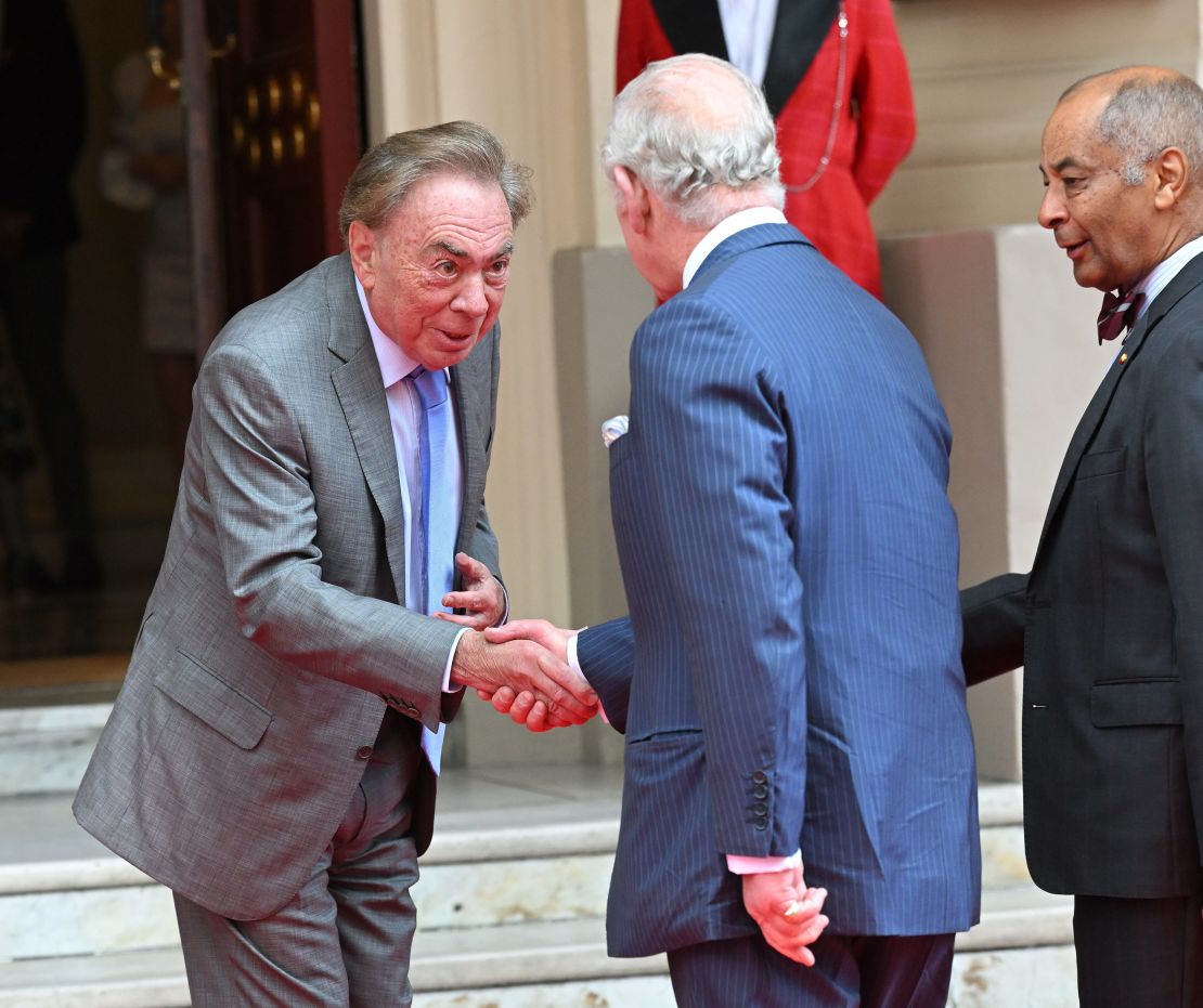 Andrew Lloyd Webber greets Charles at The Prince's Trust Awards 2022 in London.