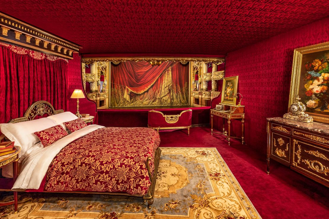 The Airbnb bedroom in the Box of Honour at Palais Garnier.