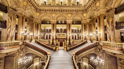 The Grand Escalier at the Palais Garnier Opera in Paris.