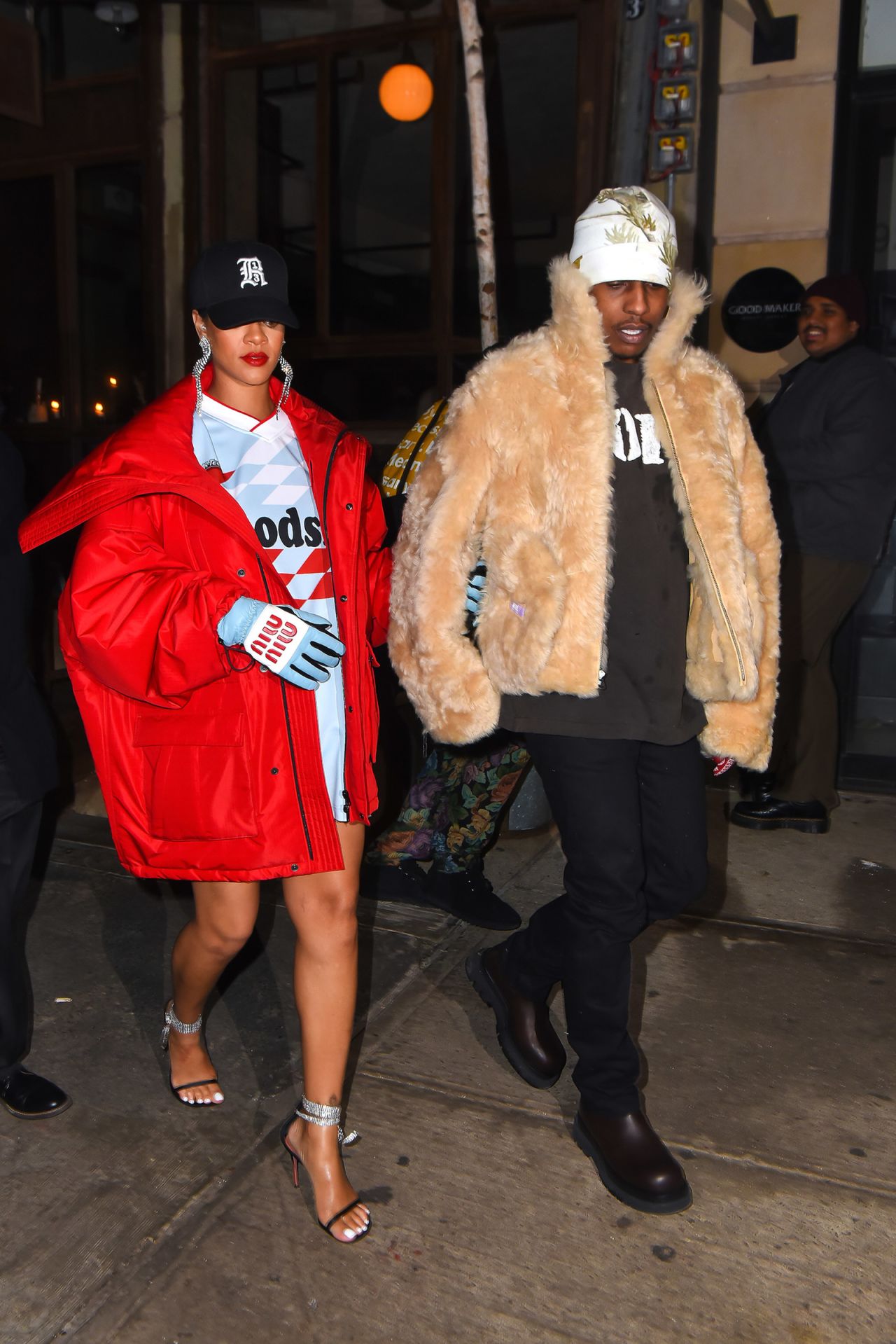 Rihanna chose comfort and style on her way to dinner with A$AP Rocky in an oversized Martine Rose jersey-style top as a minidress that hid her burgeoning bump before the news of her pregnancy was public in January 2022.
