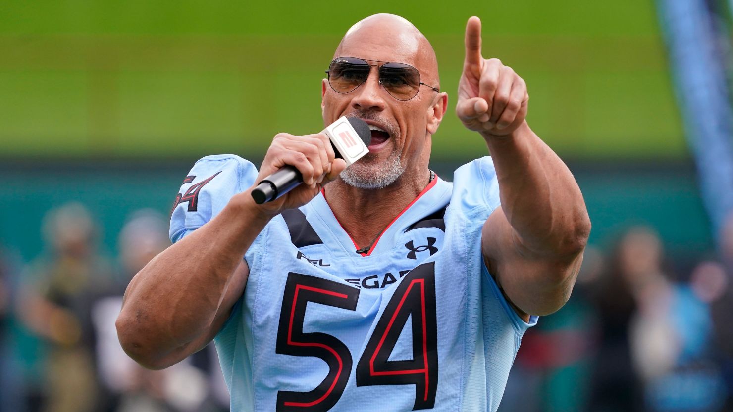 XFL owner Dwayne Johnson delivered a speech on the field before the season kicked off.