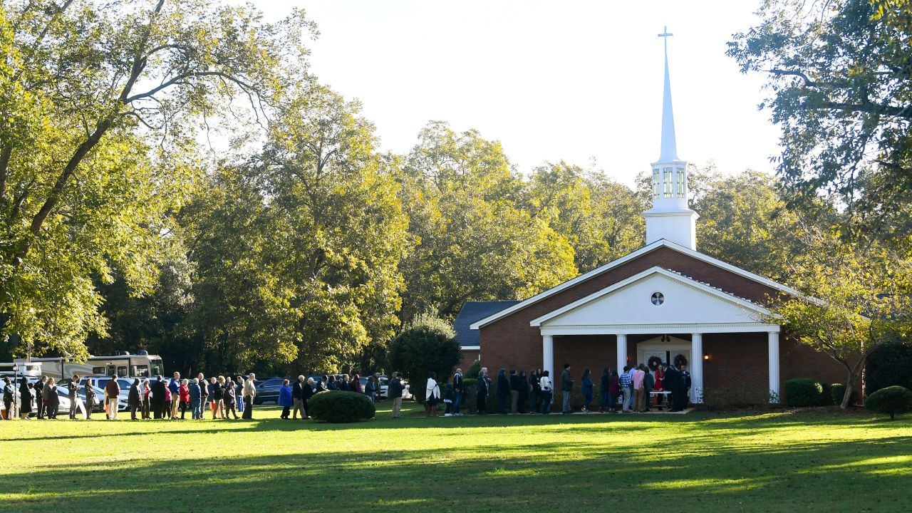 In this 2019 file photo, a crowd waits to attend Sunday school taught by former President Jimmy Carter at Maranatha Baptist Church in Plains, Georgia.