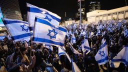 A protest against Israeli Prime Minister Benjamin Netanyahu's government's proposed judicial reforms in Tel Aviv on February 18.