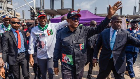 Peter Obi, Labour Party presidential candidate, center, and his running mate Yusuf Datti Baba-Ahmed, second left. 