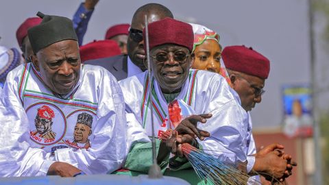 Bola Ahmed Tinubu, foreground right, presidential candidate of the All Progressives Congress, Nigeria ruling party, during an election campaign rally.
