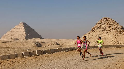 Young runners take part in the Saqqara Pyramid Race at the Saqqara Necropolis in Egypt, about 30km (19 miles) south of Cairo, on February 17, 2023. 