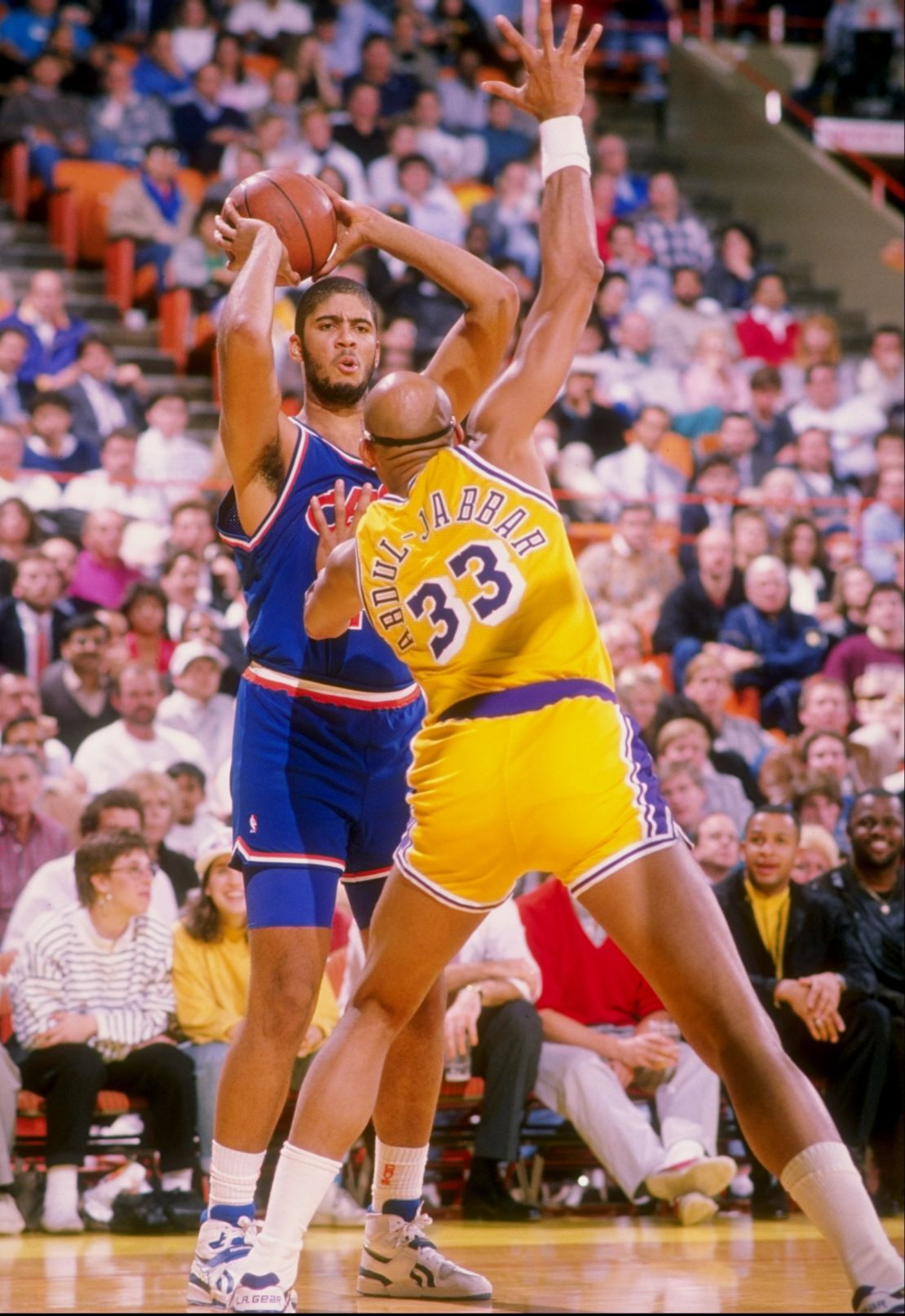 Daugherty, seen here playing against NBA great Kareem Abdul-Jabbar, used to play for the Cleveland Cavaliers in the 80s and 90s.