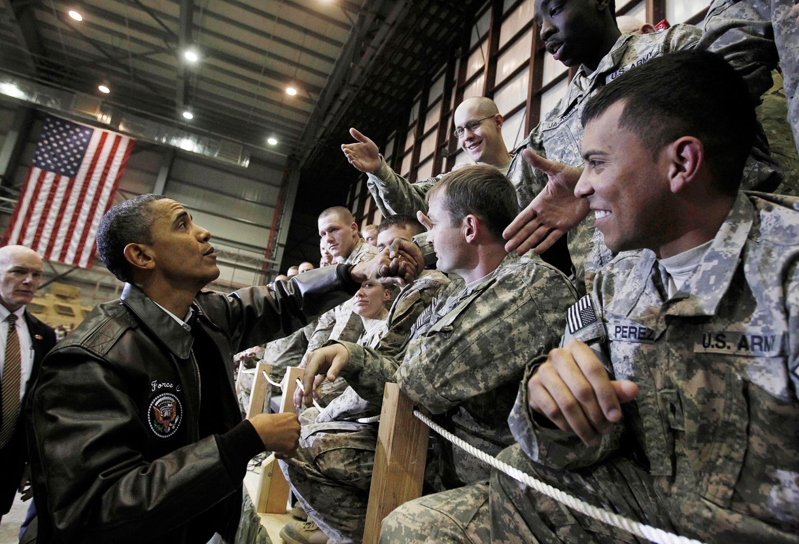 Obama meets with troops at the Bagram Air Base in Afghanistan in December 2010.