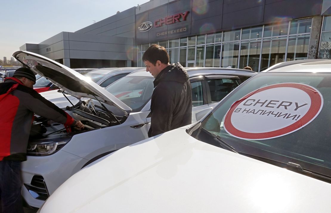 Chinese car maker Chery's showroom in Moscow on 18 April, 2022. The company is one of several from China that have jumped into Russia's top 10 passenger vehicle brands over the past year.