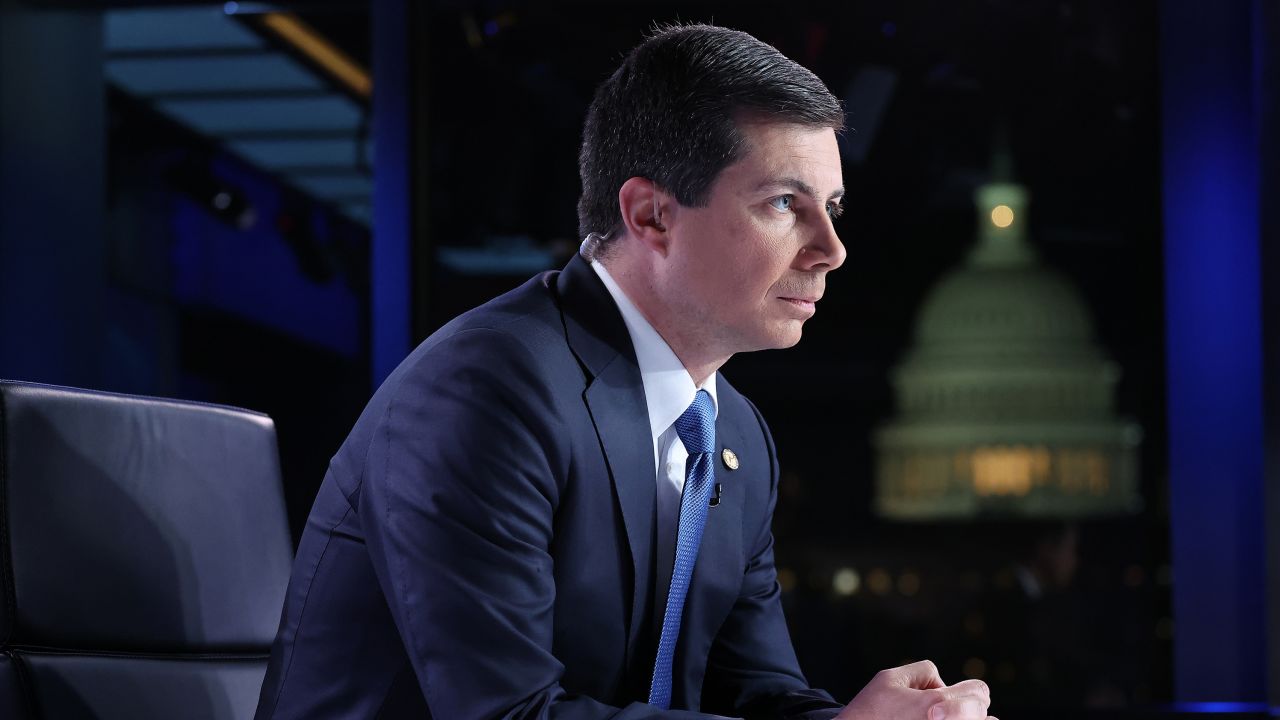 US Secretary of Transportation Pete Buttigieg visits "Special Report with Bret Baier" on January 05, 2023 in Washington, DC. 