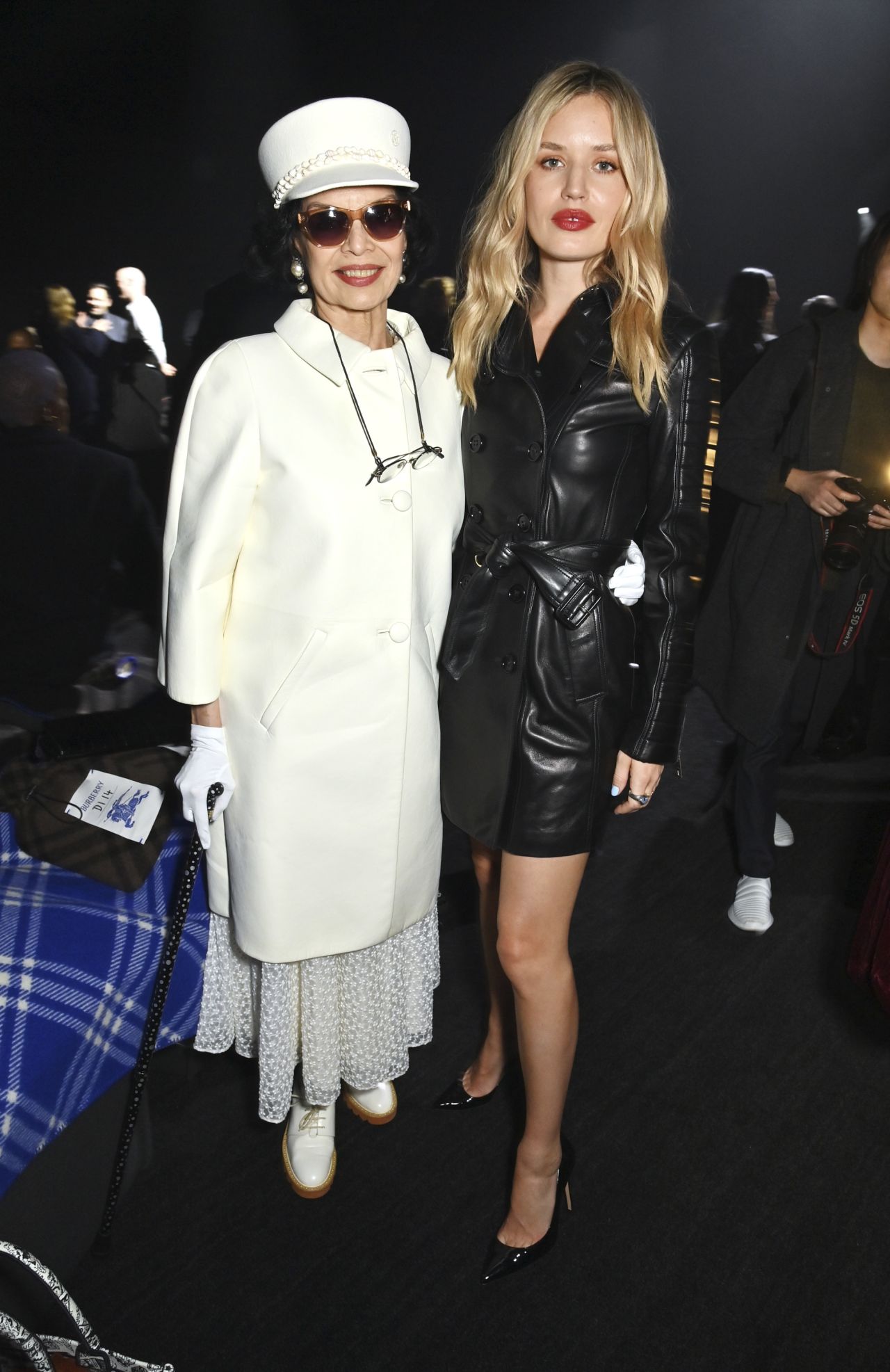 Bianca Jagger and Georgia May Jagger attend the Burberry show.