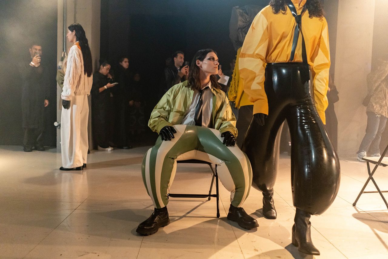 Designer Harri's eponymous label experimented with balloon-like inflatable garments this season.