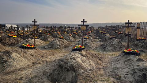 Graves belonging to mercenaries from Russia's Wagner group in a cemetery in the country's Krasnodar region.