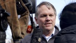 Norfolk Southern President and CEO Alan Shaw speaks to reporters, Tuesday, Feb. 21, 2023, near the site where a freight train derailed Feb. 3 in East Palestine, Ohio.