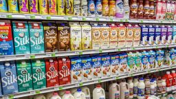 Miami Beach, Florida, Normandy Isle, Sabor Tropical Supermarket, refrigerated milk aisle, Silk, Nesquik, almond milk, organic milk, oat milk. (Photo by: Jeffrey Greenberg/Universal Images Group via Getty Images)