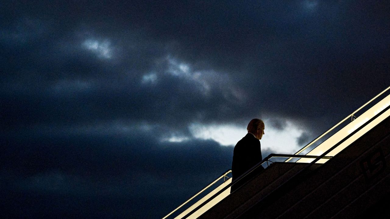 US President Joe Biden boards Air Force One before departing Warsaw Chopin Airport in Warsaw on February 22, 2023. (Photo by Mandel NGAN / AFP) (Photo by MANDEL NGAN/AFP via Getty Images)