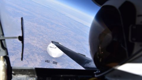 A US Air Force pilot looked down at the suspected Chinese surveillance balloon as it hovered over the Central Continental United States February 3, 2023. Recovery efforts began shortly after the balloon was downed. (Photo courtesy of the Department of Defense)