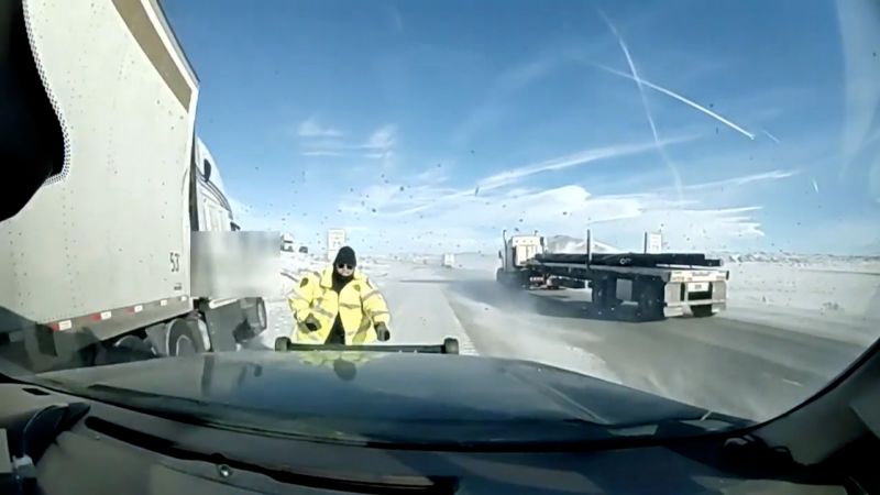 Video: Dashcam shows speeding semitruck inches from striking Wyoming state trooper | CNN