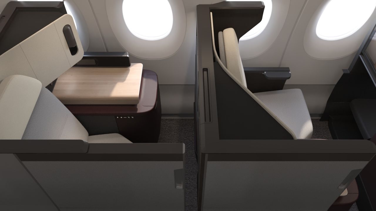 <strong>Fewer seats, more space: </strong>The airline has revealed the first and business class cabin prototypes for the 12 Airbus A350s that will service the flights. The planes will seat only 238 passengers, far fewer than the usual 300-plus seat layout on most A350s. This will include 52 Business Suites (pictured) and six First Suites.