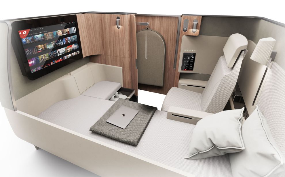 <strong>First Suites: </strong>The first-class seats, or First Suites, will feature extra-wide fixed beds, 22-inch wide recliner lounge chairs, full-length wardrobes, folding dining tables -- large enough for two -- and 32-inch ultra-high definition TVs.